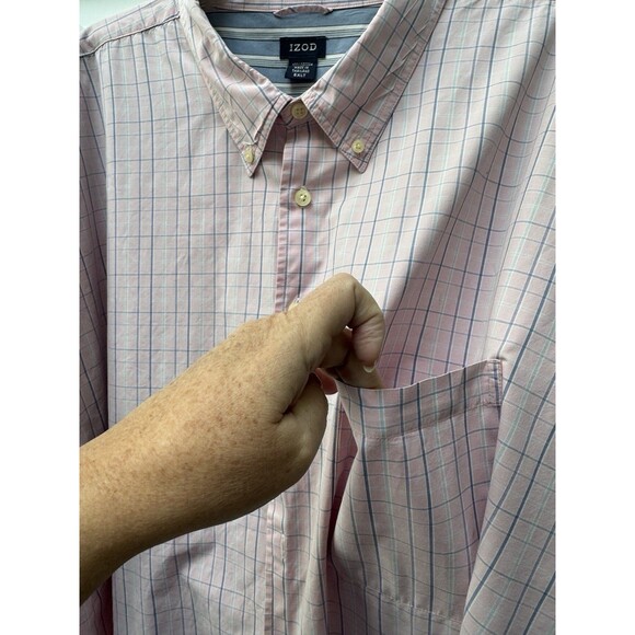 Izod Short Sleeve Button Down Shirt Men’s Size 5XLT Big & Tall Pink Plaid Casual - Picture 6 of 9